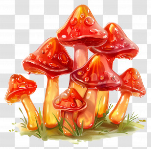 Mushroom Gummies - Red Mushrooms With Dew Drops In Cartoon Style Transparent PNG
