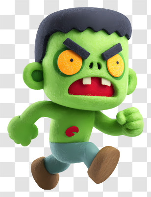 Zombie Standing And Walking - Green Cartoon Character Running Transparent PNG
