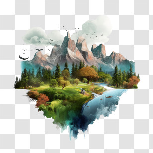 National Park Service Founders Day - Scenic Landscape With Mountains, Forests, And River Transparent PNG