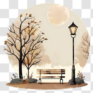 Park Bench - Autumn Park With Bench And Trees Transparent PNG