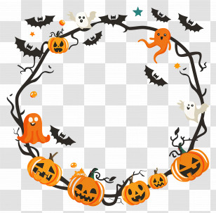 Halloween Wreath - Halloween Pumpkin And Ghost Frame Design Transparent PNG