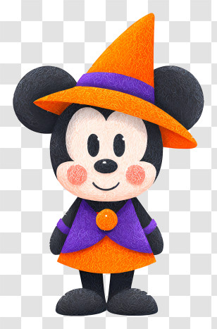 Mickey Mouse In Witch Outfit - Cute Mouse Witch In Purple And Orange Transparent PNG