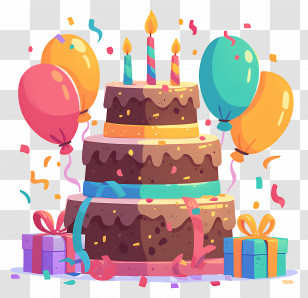 Birthday Cake - Birthday Cake With Candles And Balloons Transparent PNG