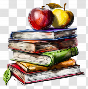 Books For School - Stack Of Books With Apples Illustration Transparent PNG