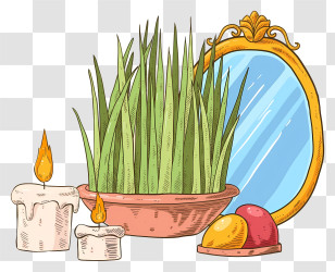 Water Plant - Mirror And Grass With Candles For Nowruz Transparent PNG