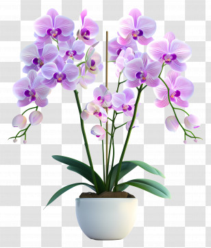 Potted Orchid Flowers - Purple Orchids In A White Pot Illustration Transparent PNG