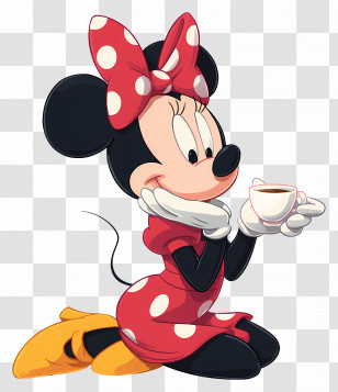 Minnie Mouse - Cartoon Mouse Character In Polka Dot Dress Enjoying Tea Transparent PNG