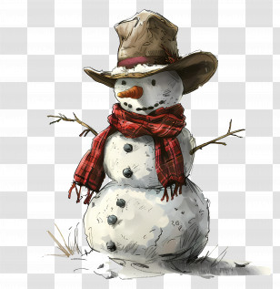 Snowman - Snowman With Hat And Scarf Transparent PNG