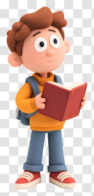 Cartoon Student With Book - Boy Reading A Book Transparent PNG