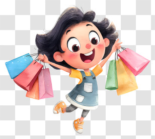 Chibi Shopper Holding Multiple Bags - Cute Shopping Kid Illustration Transparent PNG