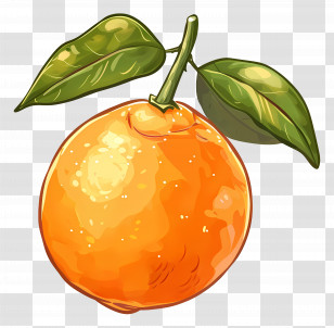 Orange Fruit - Illustration Of Orange Fruit With Green Leaves Transparent PNG
