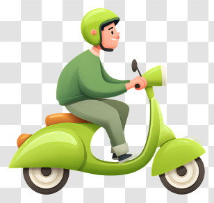 Man In Helmet Riding Scooter - Man Riding Green Scooter Transparent PNG