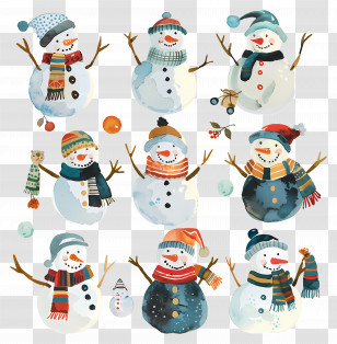 Snowman - Holiday Snowmen In Festive Watercolor Design Transparent PNG