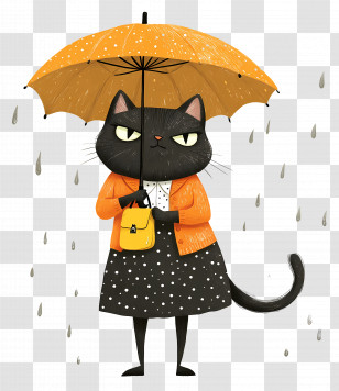 Anime Cat - Stylish Black Cat Holding An Umbrella In The Rain Transparent PNG