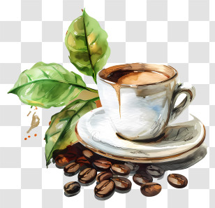Barako Coffee - Illustration Of Coffee Cup With Beans And Leaves Transparent PNG