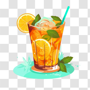 Ice Tea - Iced Tea With Lemon And Mint Leaves Transparent PNG