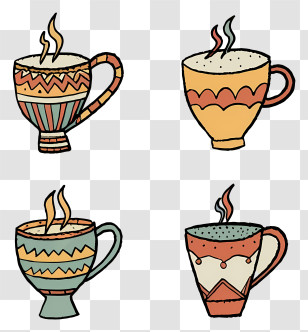 Cartoon - Colorful Patterned Cups For Hot Beverages Transparent PNG