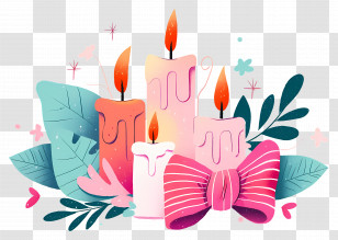 Christmas Candles - Colorful Decorative Candle And Bow Arrangement Transparent PNG