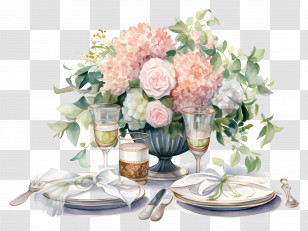 Wedding Party Dress - Elegant Floral Dining Table Setting Transparent PNG