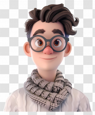 3d Male Avatar - Stylish Animated Boy With Glasses And Scarf Transparent PNG
