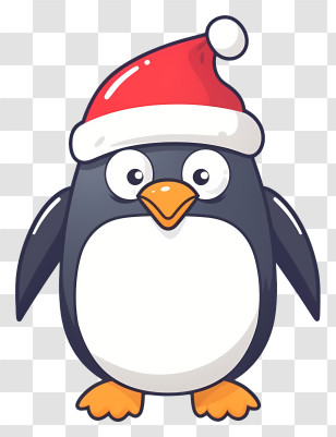 Cartoon Penguin - Cute Penguin Wearing Santa Hat Transparent PNG