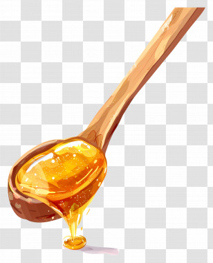Spoon With Honey - Wooden Spoon With Dripping Honey Transparent PNG