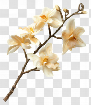 Vanilla Orchid Flowers - Yellow Orchid Flowers On Branch Transparent PNG