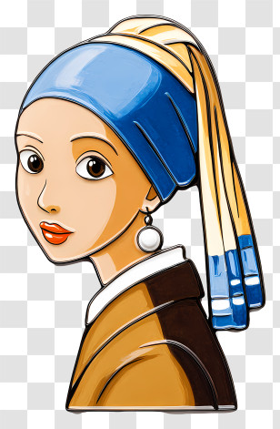 Girl With A Pearl Earring - Stylized Girl With Pearl Earring Portrait Transparent PNG
