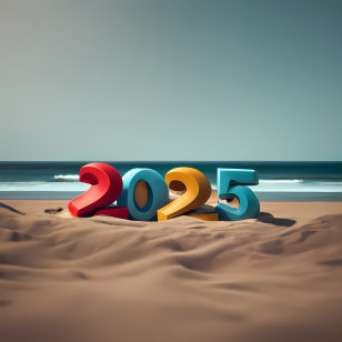 2025 Happy New Year
 - 2025 On Sandy Beach Transparent PNG