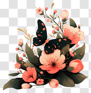 Flower Butterfly Corner - Pink Floral With Butterfly Transparent PNG