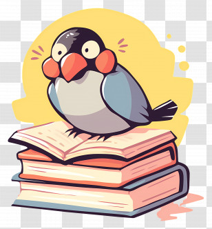 Reading Book - Cartoon Bird Sitting On Books Transparent PNG