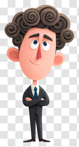 Businessman With Brain Hair - Cartoon Man In Suit Illustration Transparent PNG
