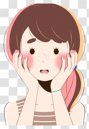 Girl Touching Face - Surprised Girl With Blushing Cheeks Transparent PNG