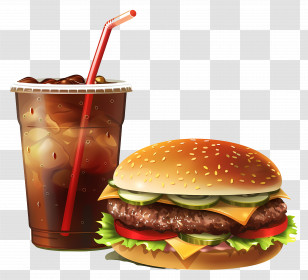 Burger Coca Cola - Realistic Cheeseburger And Cola With Ice Transparent PNG