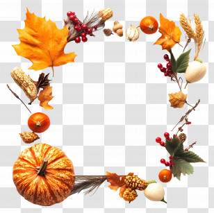 Thanksgiving - Autumn Wreath With Pumpkins And Fall Elements Transparent PNG