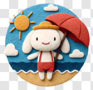 Cinnamoroll At Beach - Cute Bunny With Umbrella At The Beach Transparent PNG