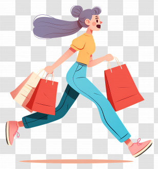 Shopping Girl - Shopping Woman Running With Bags Transparent PNG
