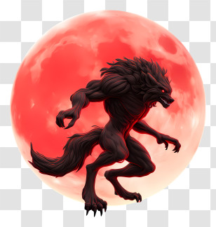 Werewolf Under A Blood Red Moon - Werewolf Silhouette Against Blood Moon Transparent PNG