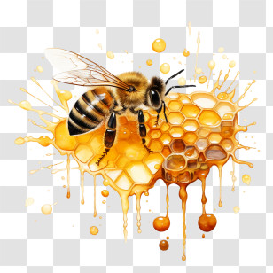 World Honey Bee Day - Bee On A Golden Honeycomb Transparent PNG