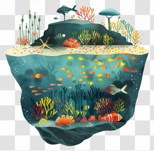 Under The Sea - Colorful Underwater Marine Ecosystem Illustration Transparent PNG