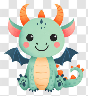 Kawaii Dragon - Cute Mint Baby Dragon Cartoon Transparent PNG