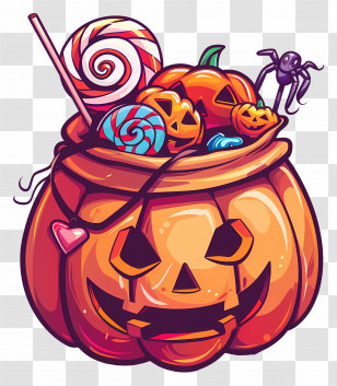 Halloween Candy Bucket - Halloween Pumpkin Candy Bucket With Treats Transparent PNG