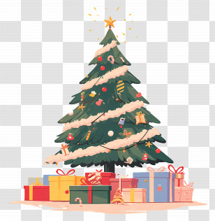 Artificial Christmas Tree - Decorated Christmas Tree With Gifts Transparent PNG