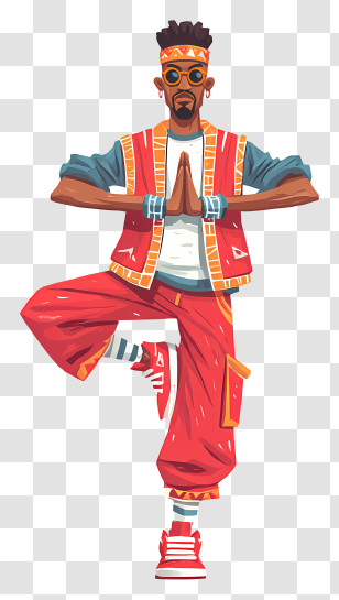 Man Doing Tree Pose - Colorful Character In Yoga Pose Transparent PNG