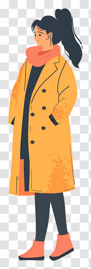 Woman In Coat - Woman In Yellow Coat And Scarf Transparent PNG