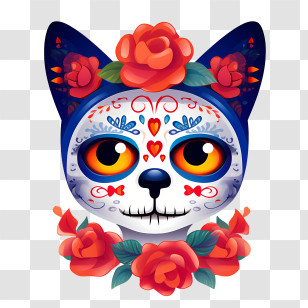Dia De Los Muertos
 - Decorative Cat With Flowers Transparent PNG