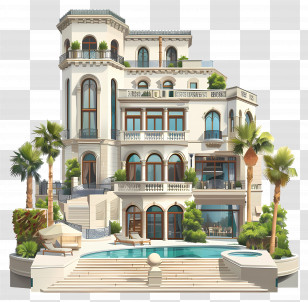 Luxury Real Estate - Luxury Mansion With Pool And Palm Trees Transparent PNG