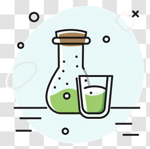 Cartoon - Green Drink In Bottle And Glass Transparent PNG