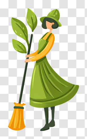 Green Cleaning Logo - Green Woman With Leaf Broom Transparent PNG