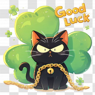 Good Luck - Black Cat With Good Luck Clover Transparent PNG